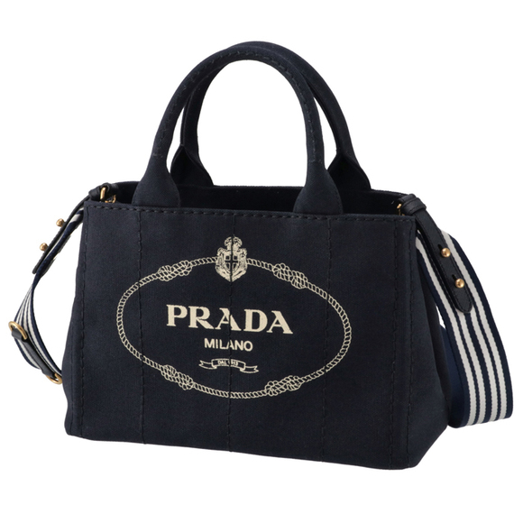 Prada Canvas Navy Canapa 2way Handbag Tote - Picture 1 of 9